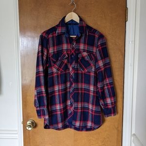 Vintage 1970s K-Mart Kmart Sportsman Blue Red Plaid Flannel Shirt